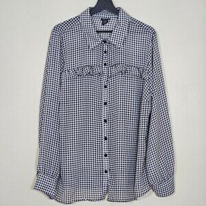 Torrid Top Womens 2X Black White Gingham Buttons LS Ruffles Boho Cottagecore